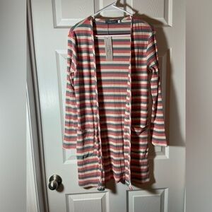 New Jamby Styles colorful striped Open Drape 40" long Cardigan sweater Duster M